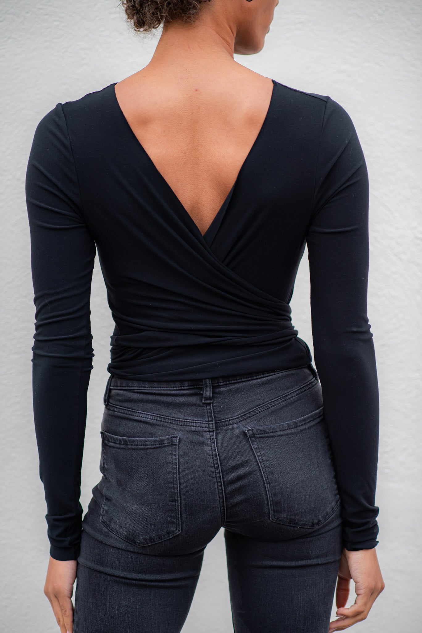 Long Sleeve Wrap Top in BLACK (Wear it Back to Front!)