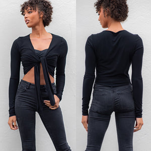 Long Sleeve Wrap Top in BLACK (Wear it Back to Front!)