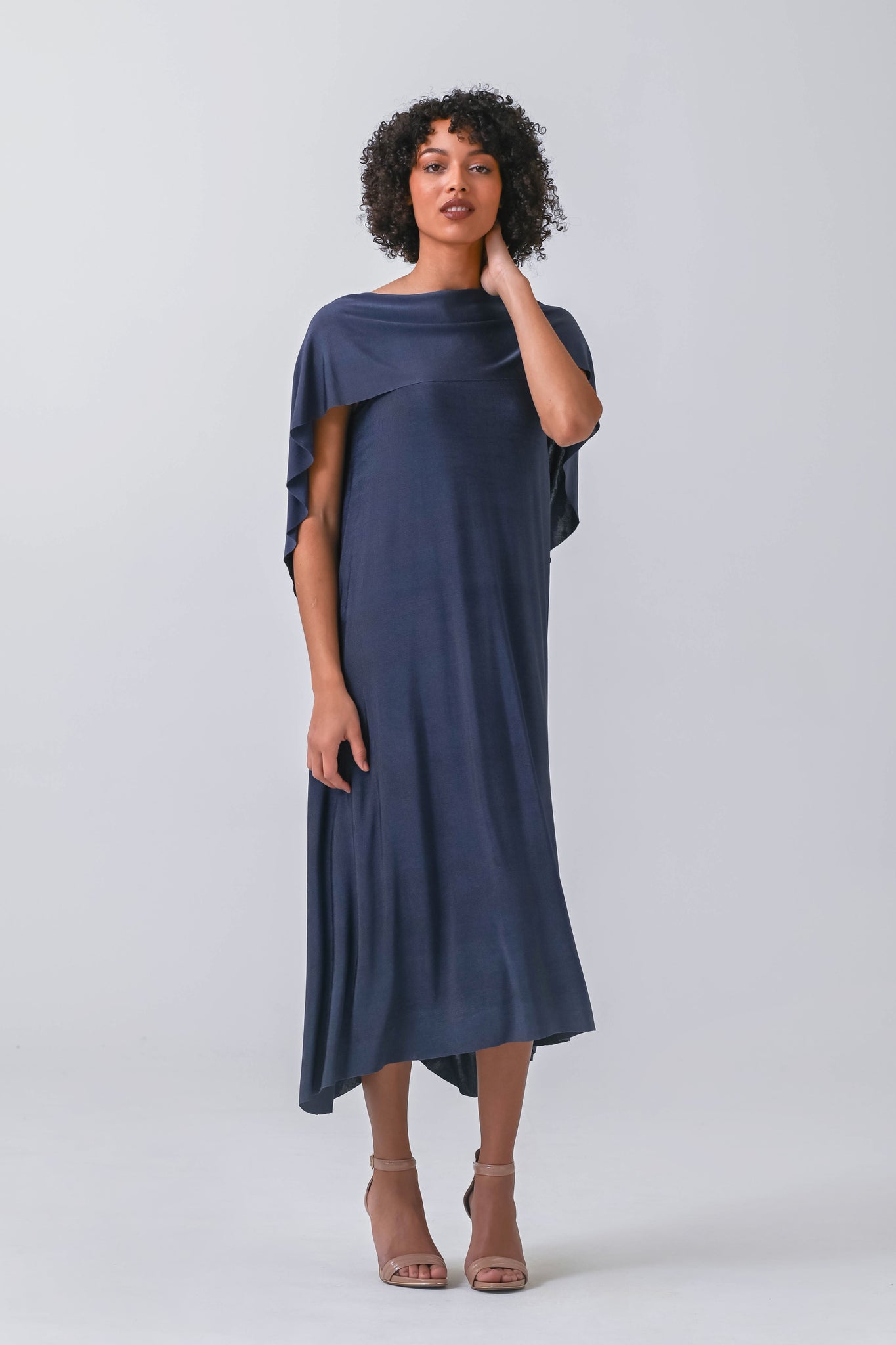Charcoal Blue Stretchy Convertible Sleeveless Dress