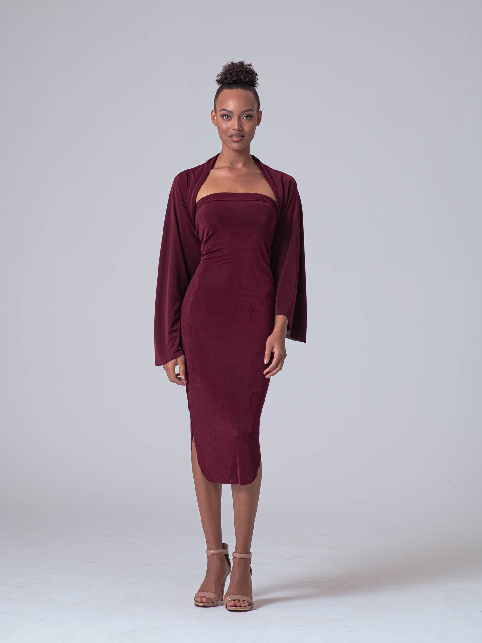 Burgundy Red Stretchy Convertible Sleeveless Dress | AFYX AFYX Burgundy Red Stretchy Convertible Sleeveless Dress | AFYX AFYX